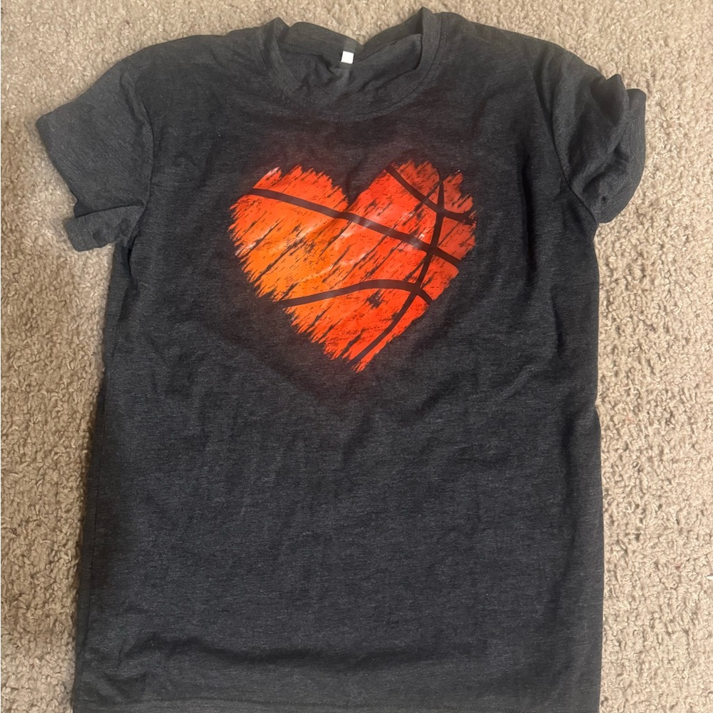 Charcoal Gray Kids Shirt with Orange Heart Design